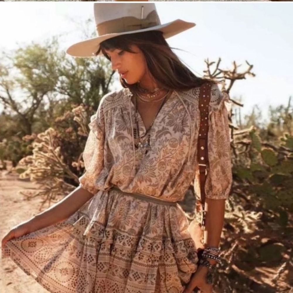 Desert Dreamer Boho Block Print Tunic Cotton Dress - image 3